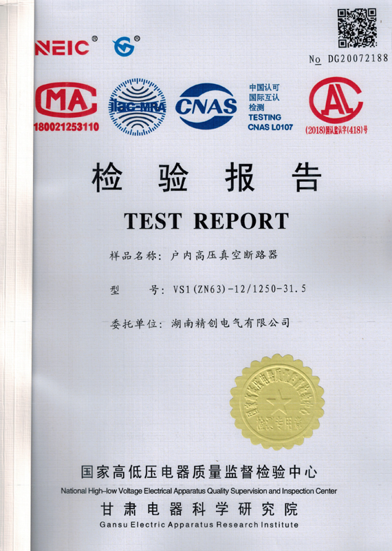 VS1真空断路器型式试验报告